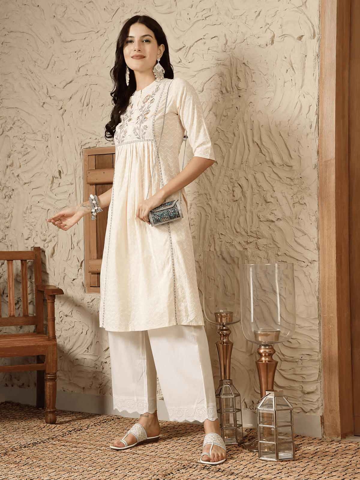 Embroidered Cotton A - Line Kurta – Stylish and Comfortable Casual Wear for Women - aromie