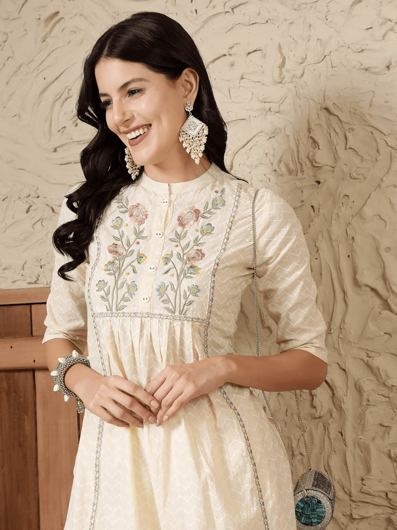 Embroidered Cotton A - Line Kurta – Stylish and Comfortable Casual Wear for Women - aromie
