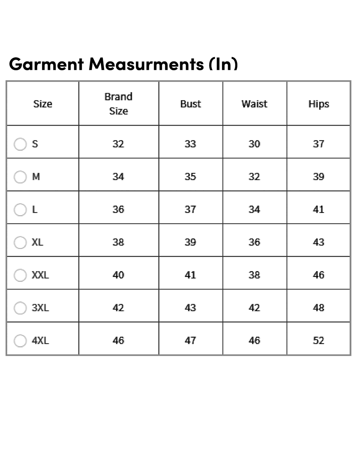 Sizes and measurements chart for the embroidered flared kurta set Canada by AROMIE