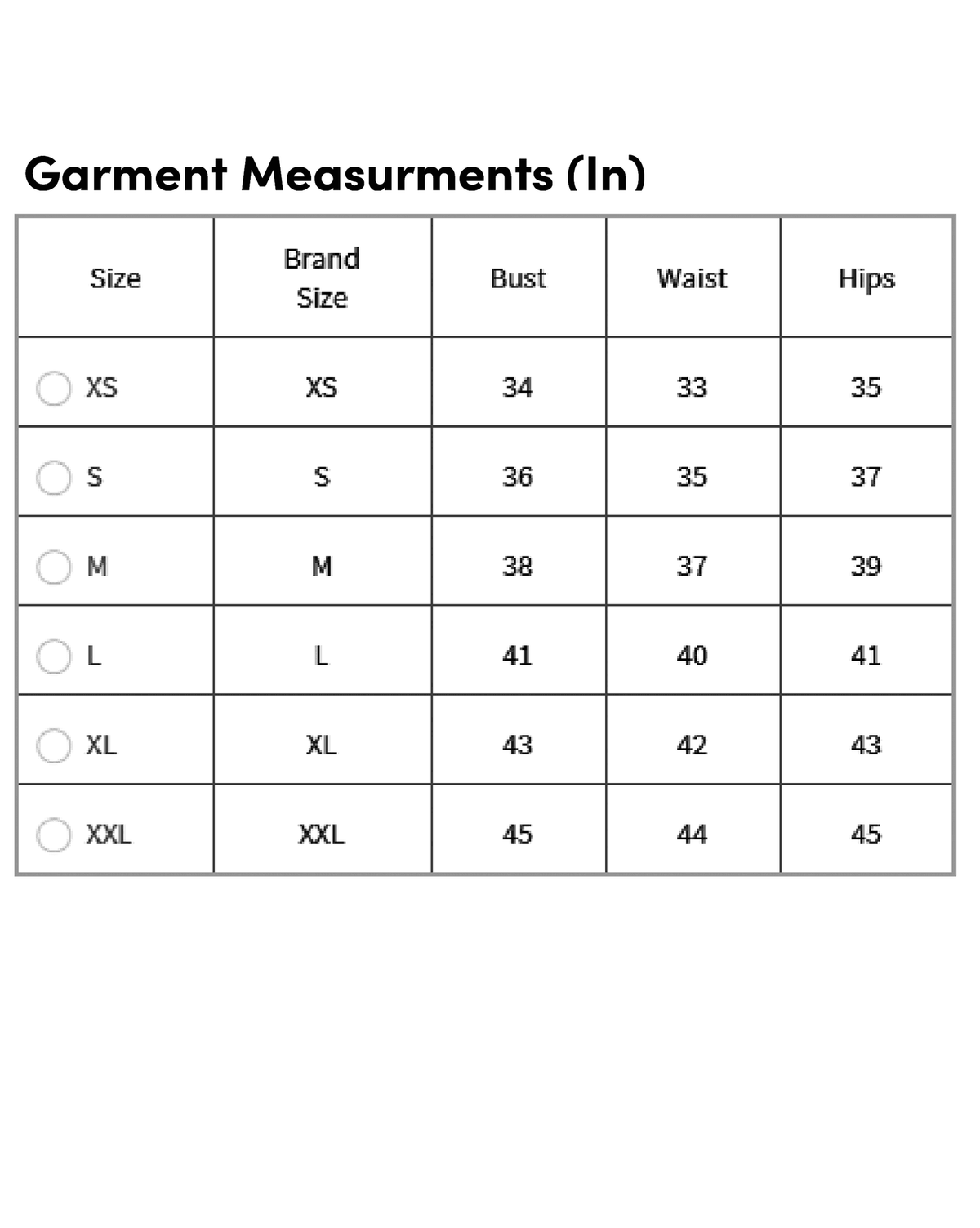 AROMIE embroidered flared kurta set shown in a garment measurement chart with size details