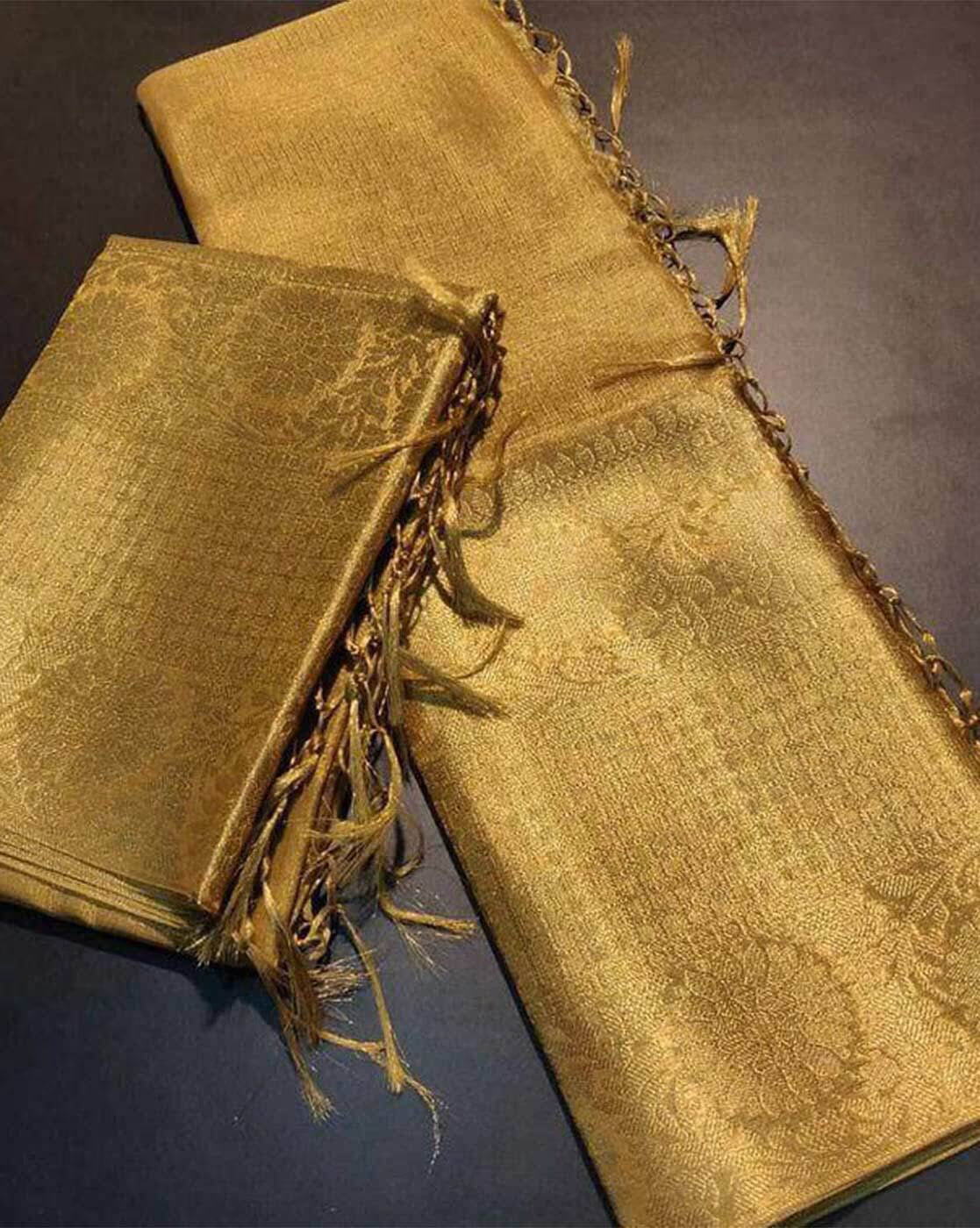 Embroidered Gota Tissue Saree Canada in a luxurious golden hue with intricate detailing