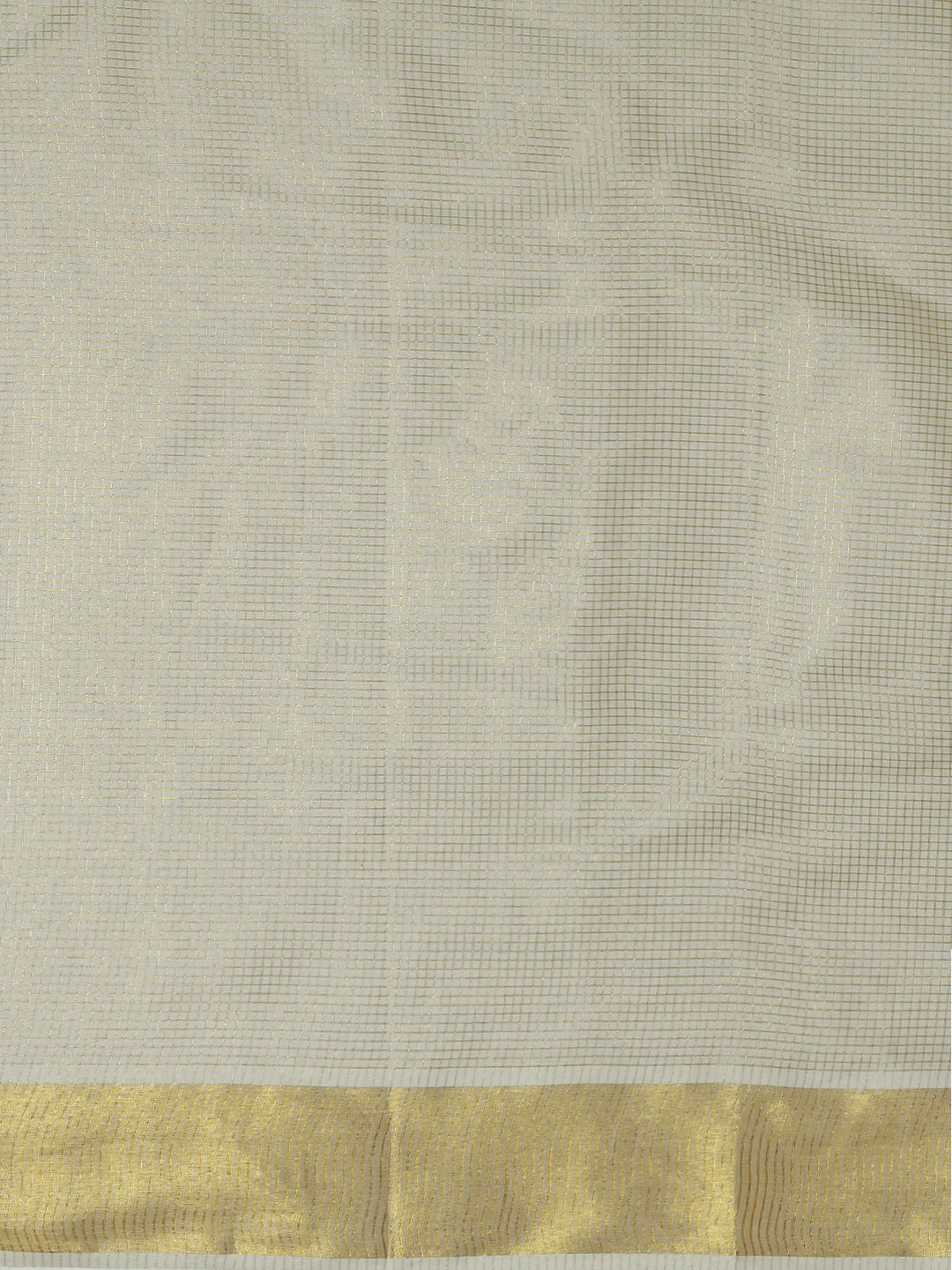 Detail view of an Embroidered Gota Tissue Saree Canada in cream with a gold border, perfect for festive occasions