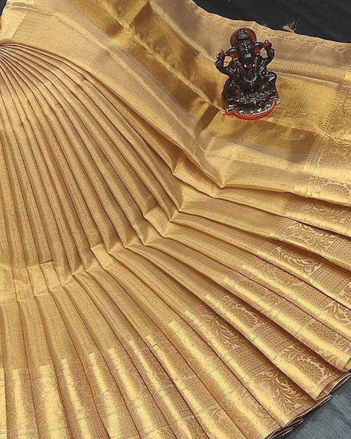 Aromie Embroidered Gota Tissue Saree Canada in elegant pleats, showcasing rich texture and design