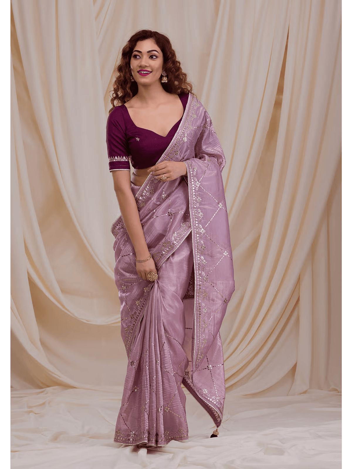 Embroidered Gota Tissue Saree with Unstitched Blouse - aromie