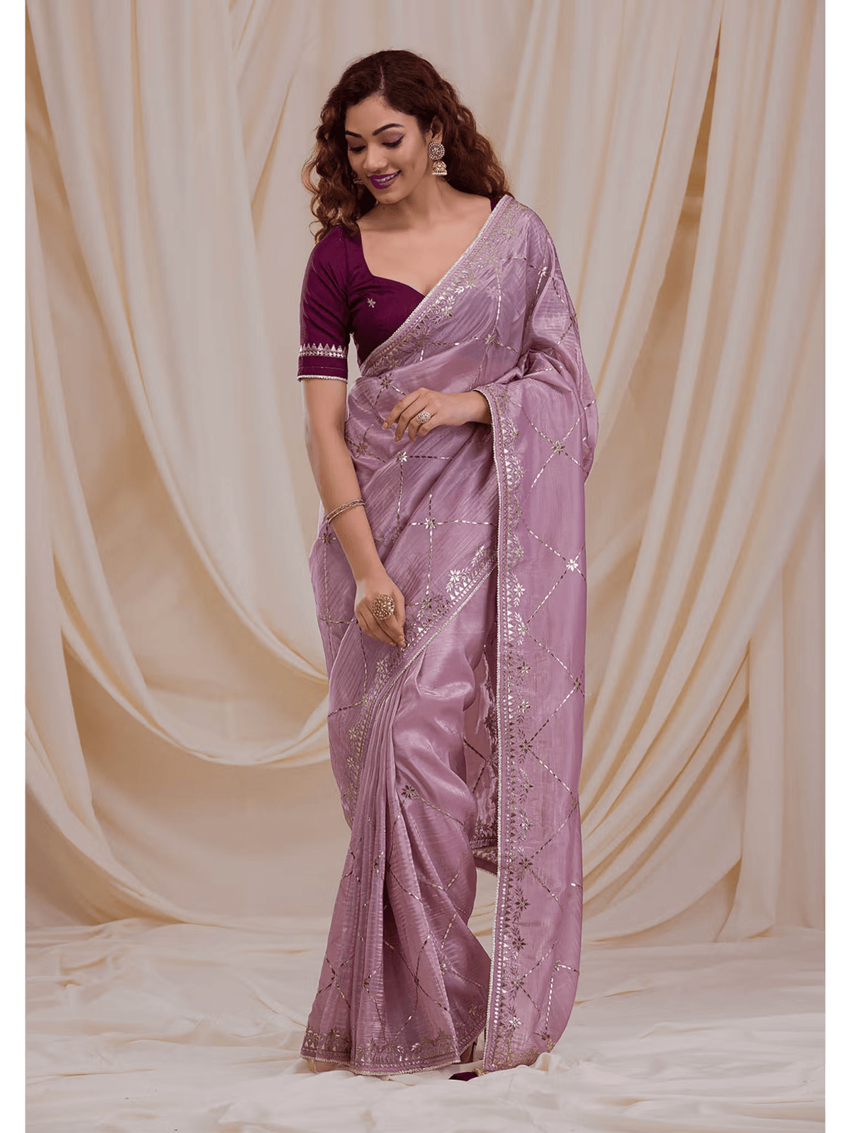 Embroidered Gota Tissue Saree with Unstitched Blouse - aromie