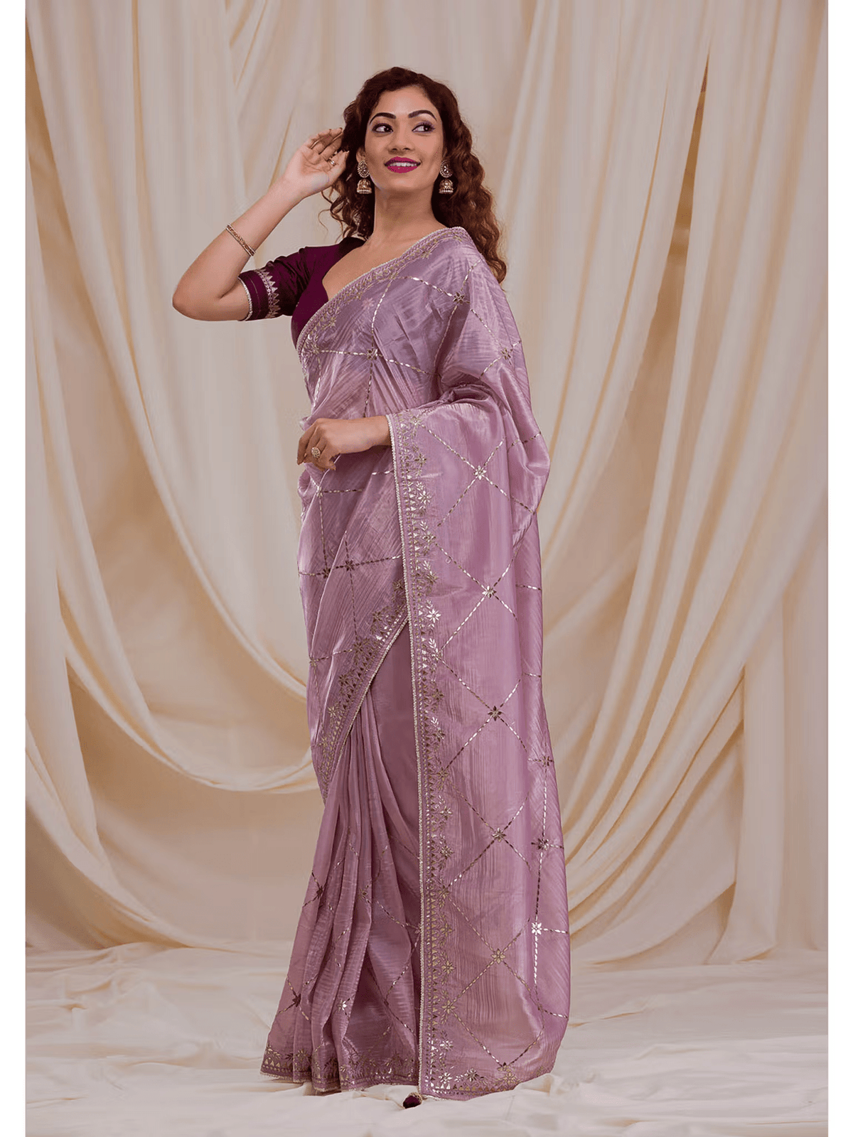 Embroidered Gota Tissue Saree with Unstitched Blouse - aromie