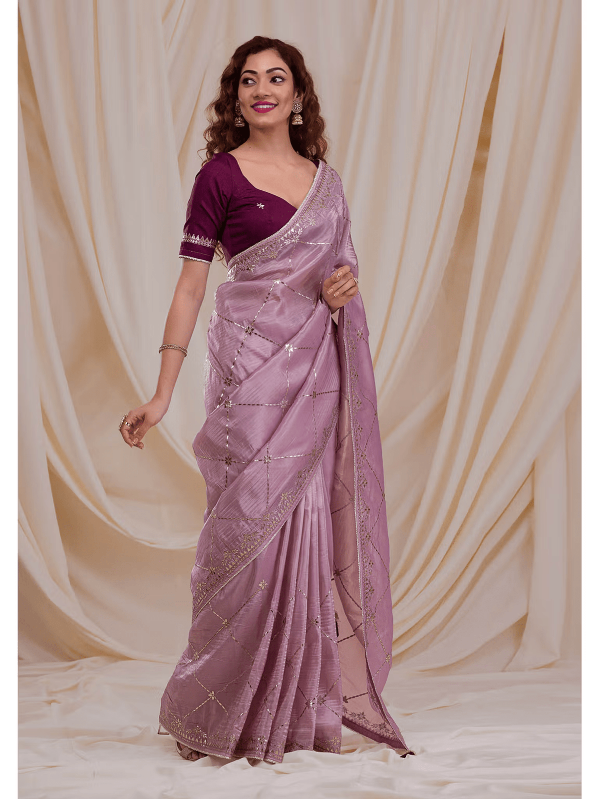 Embroidered Gota Tissue Saree with Unstitched Blouse - aromie