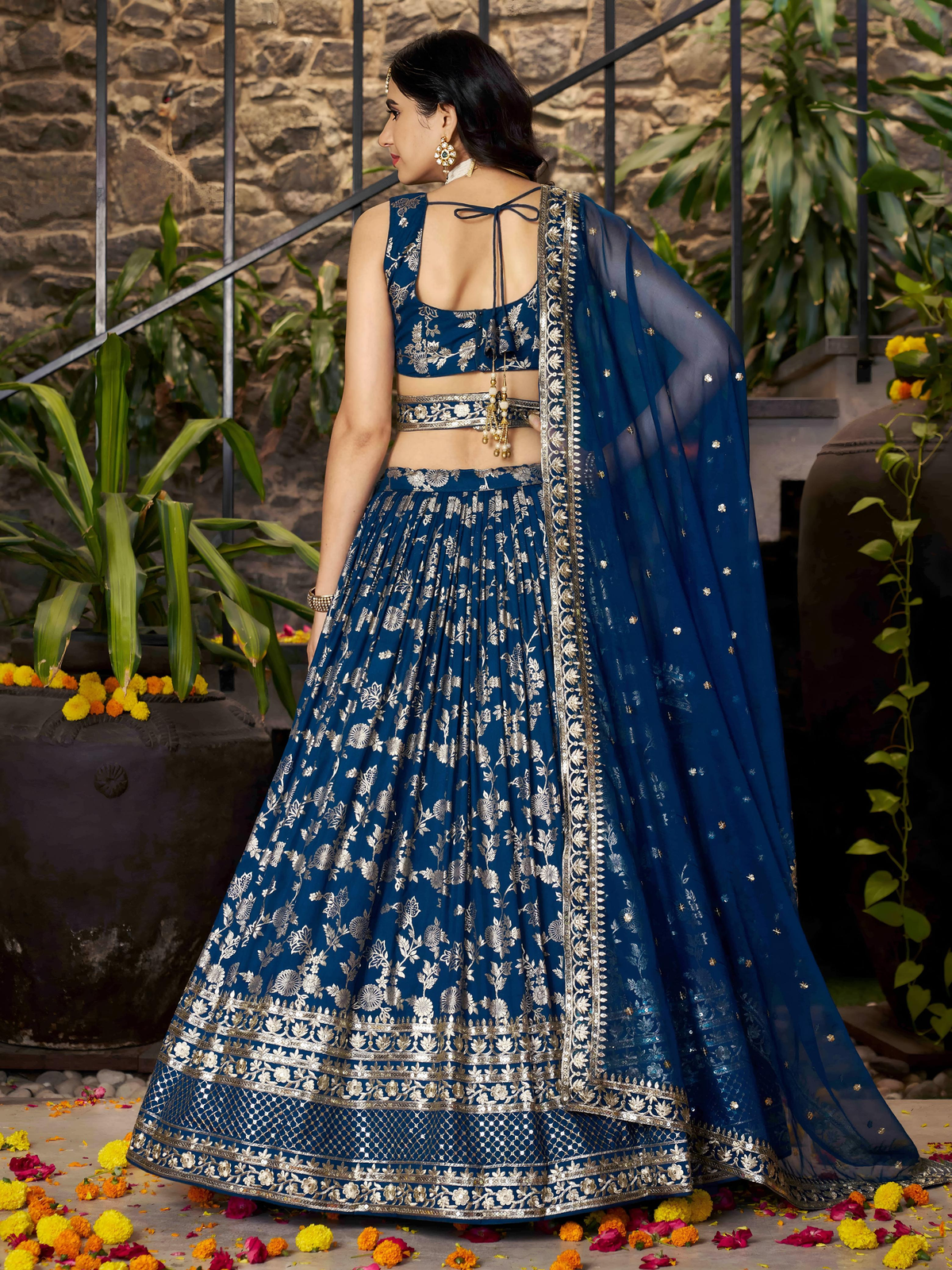 Navy blue embroidered lehenga choli set Canada in silk fabric, perfect for weddings and special occasions