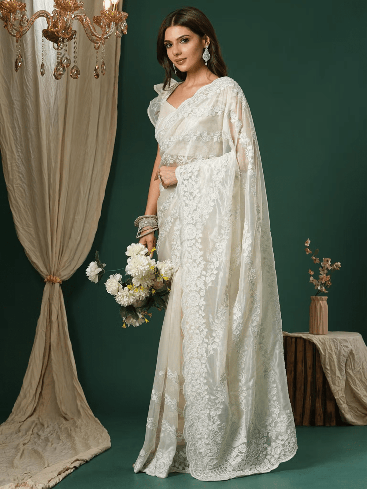 Embroidered Organza Saree for Women | Party Wear Saree with Blouse Canada - aromie