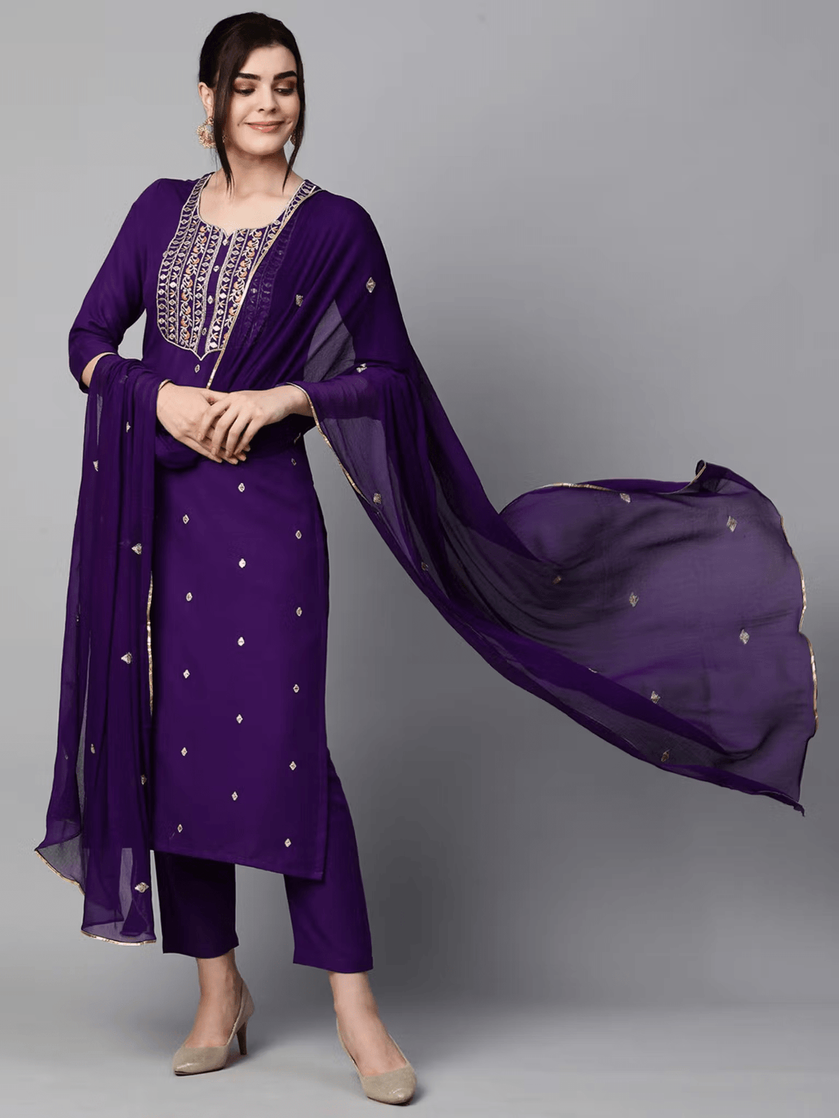 Embroidered Rayon Kurta Set - Stylish 3 Piece Ensemble