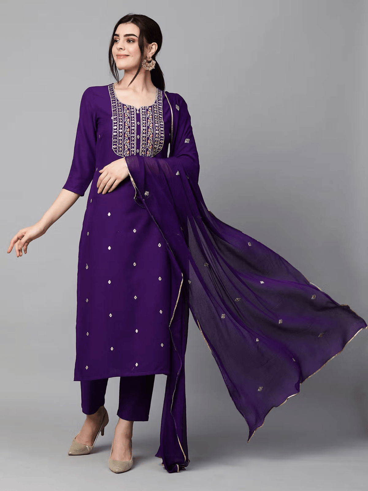 Embroidered Rayon Kurta Set - Stylish 3 Piece Ensemble