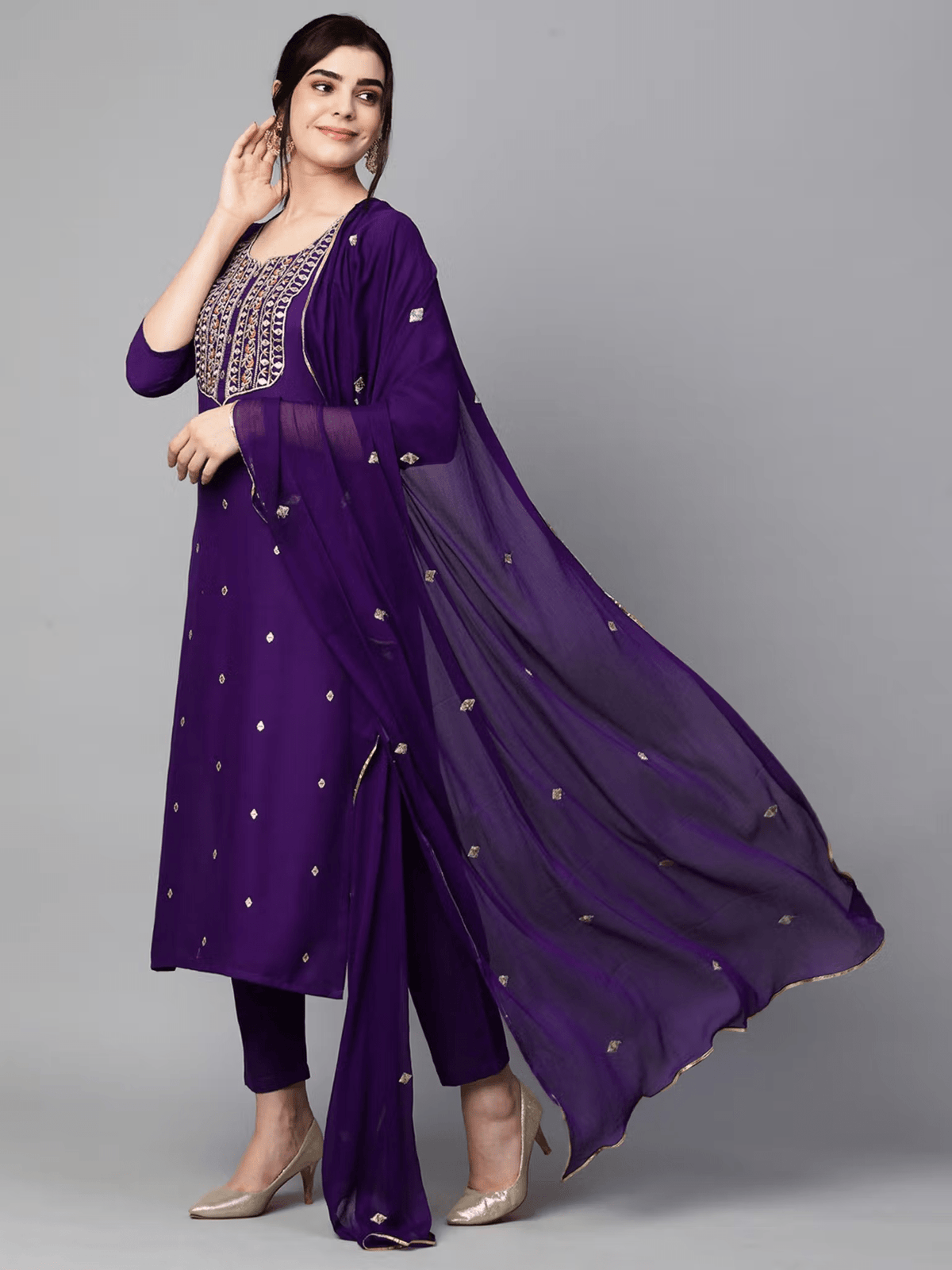Embroidered Rayon Kurta Set - Stylish 3 Piece Ensemble