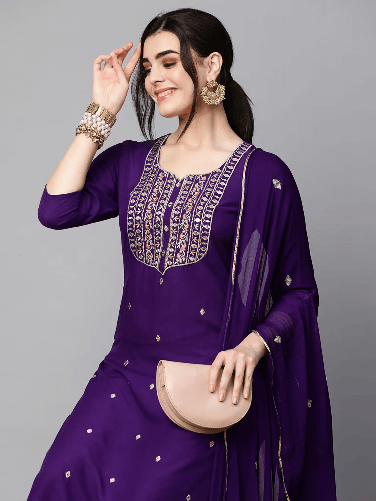 Embroidered Rayon Kurta Set - Stylish 3 Piece Ensemble
