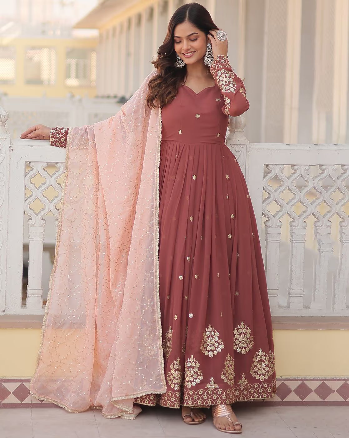 Silk blend kurta set women - 3pc Embroidered Anarkali