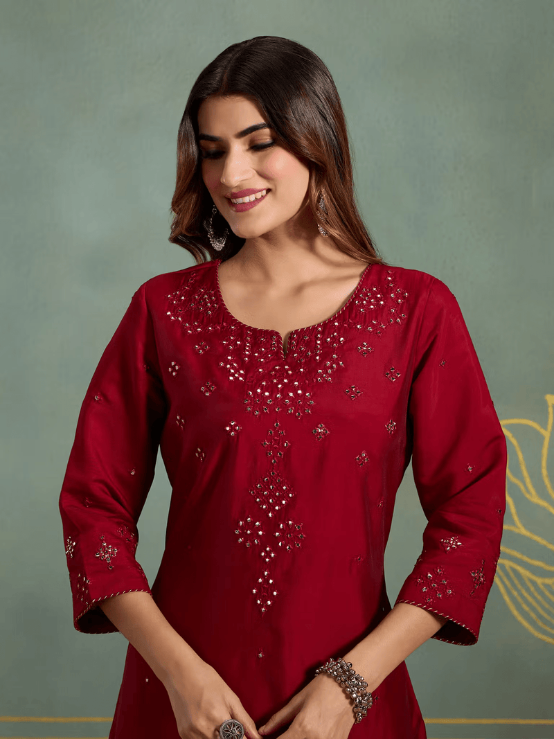 Exquisite Viscose Mirror Work Kurta – Wedding and Special Occasion Wear with Three - Fourth Sleeves - aromie