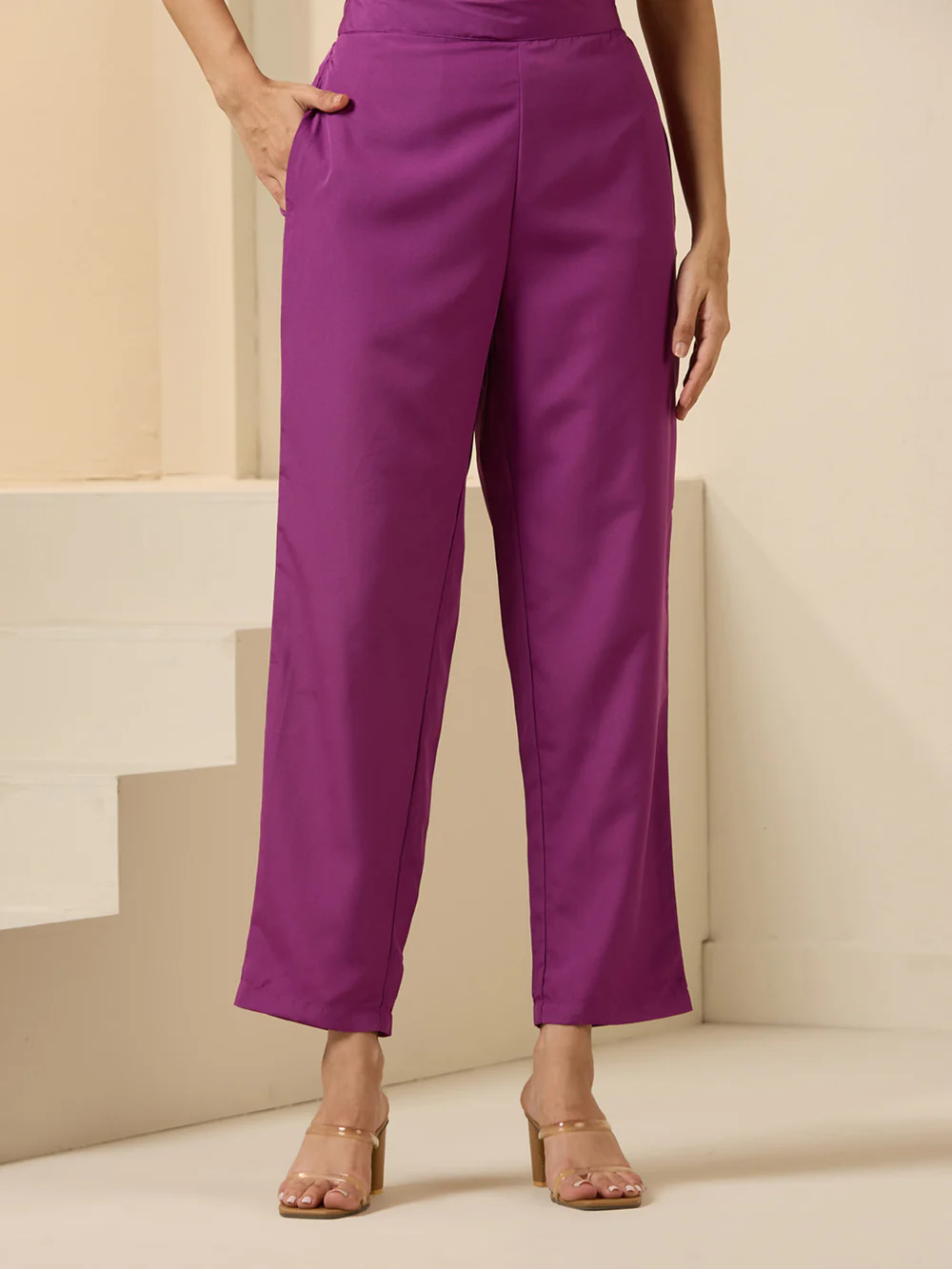 Graceful purple Polyester Printed fit and flare Kurta set with dupatta