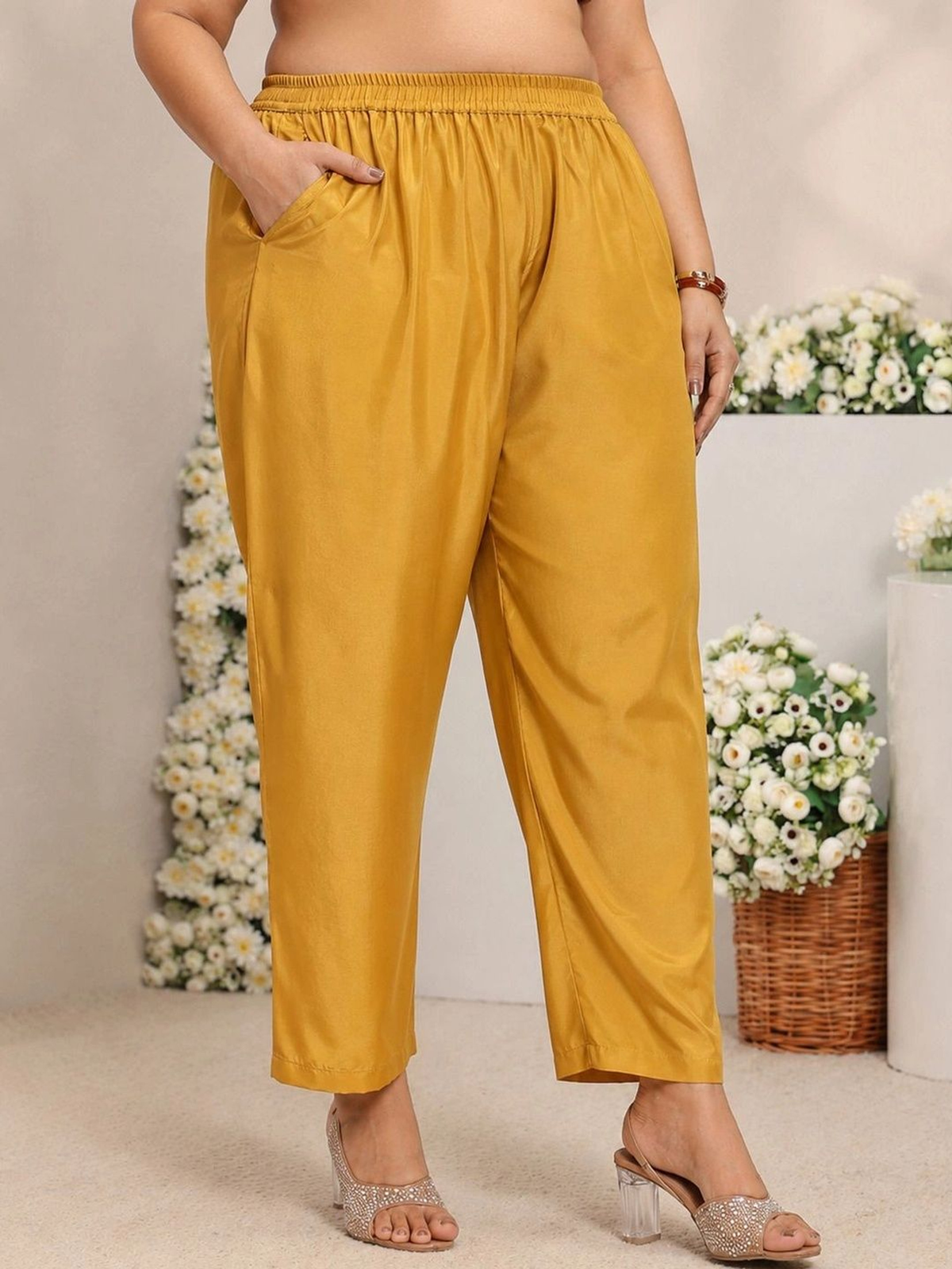 Mustard Yellow Embroidered Kurta Set with Palazzos & Dupatta aromie
