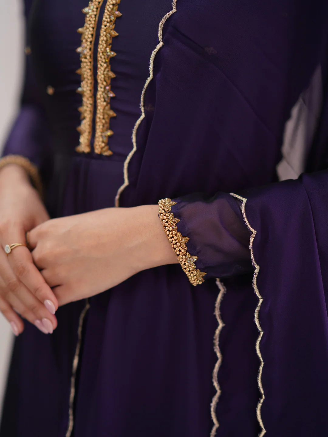 ark Violet Hand-Embroidered Georgette Anarkali Set with Scalloped Dupatta