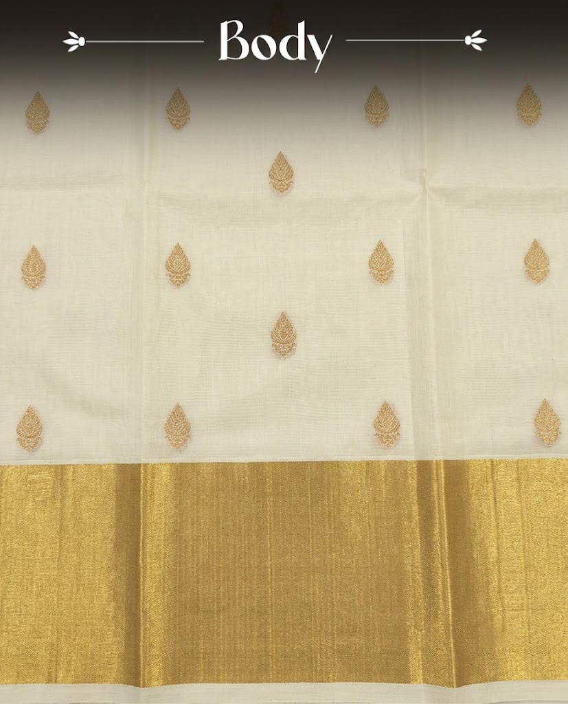 Kerala Heritage Cream Cotton Kasavu Saree with geometric motif