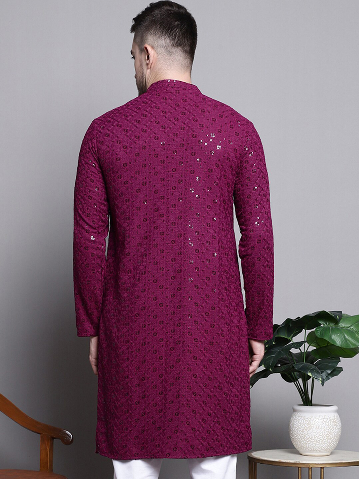 Men’s Purple Embroidered Cotton Kurta AROMIE | Affordable Indian Clothes & Dresses in Canada