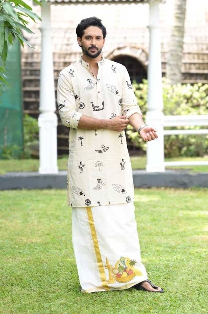 Hand Block Printed Kerala Theme Kurta for Men