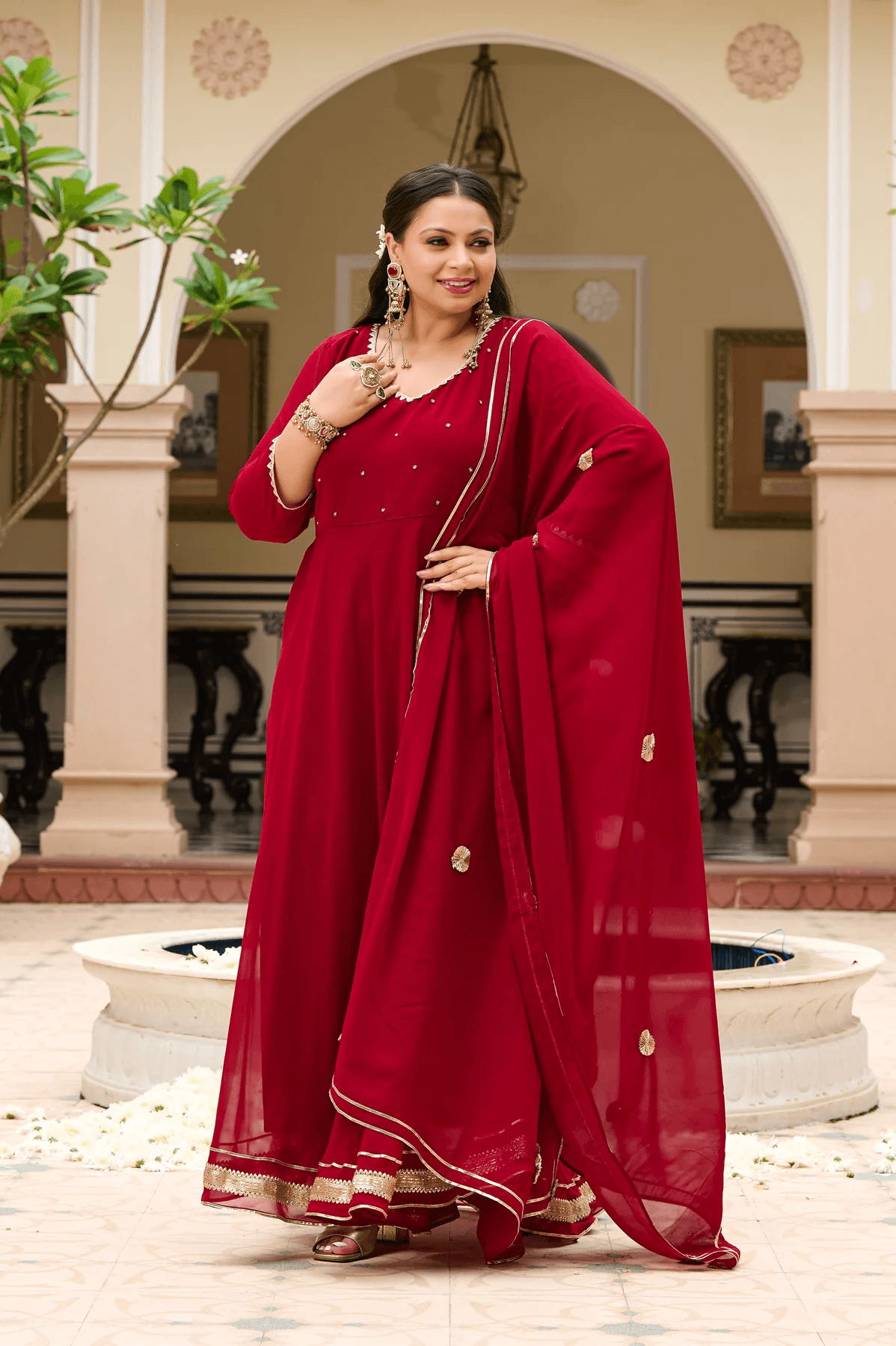 Women Embroidered Zari Georgette Anarkali Kurta with Dupatta