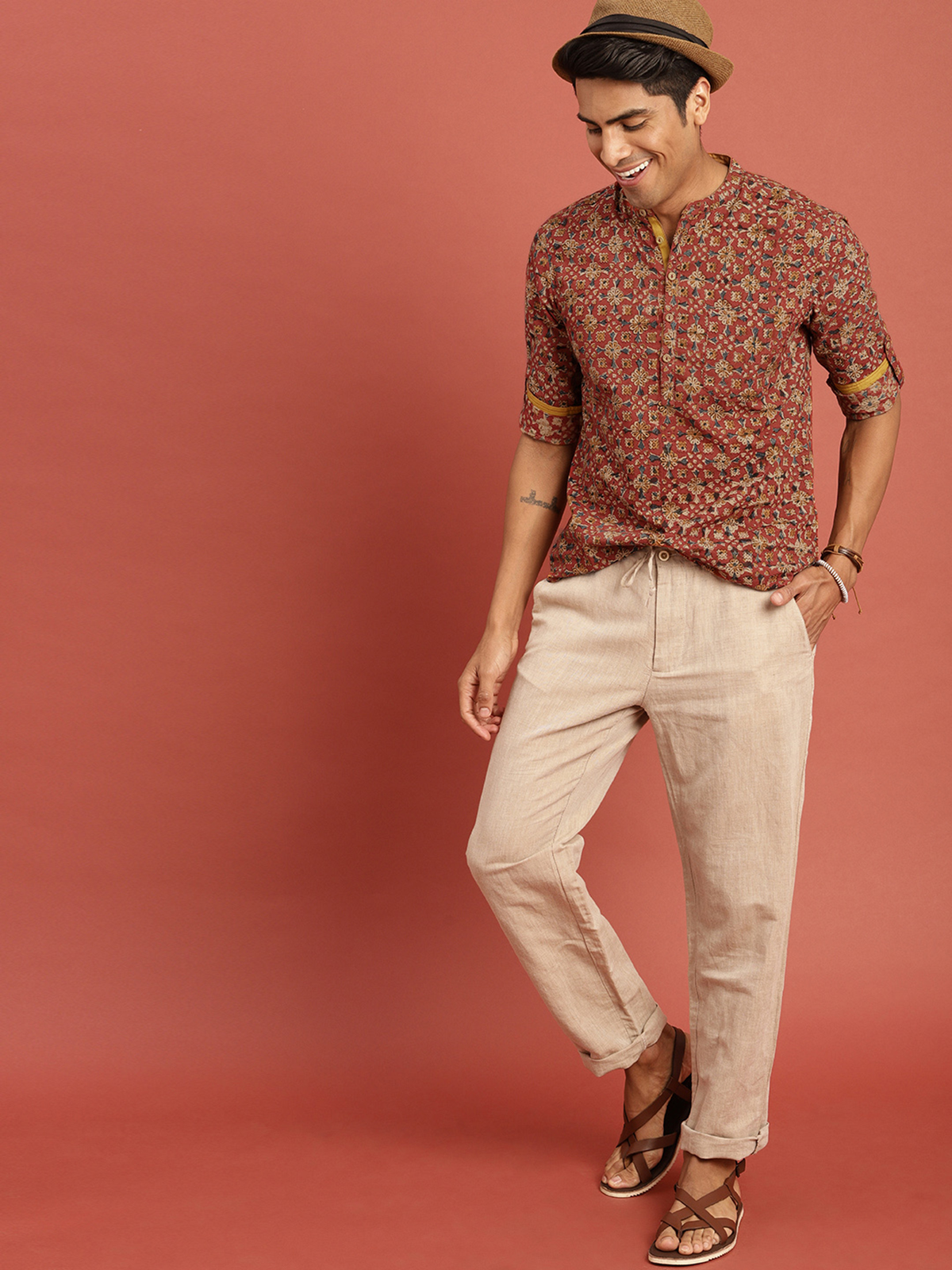 Men’s Red Kalamkari Block Print Cotton Kurta AROMIE | Affordable Indian Clothes & Dresses in Canada