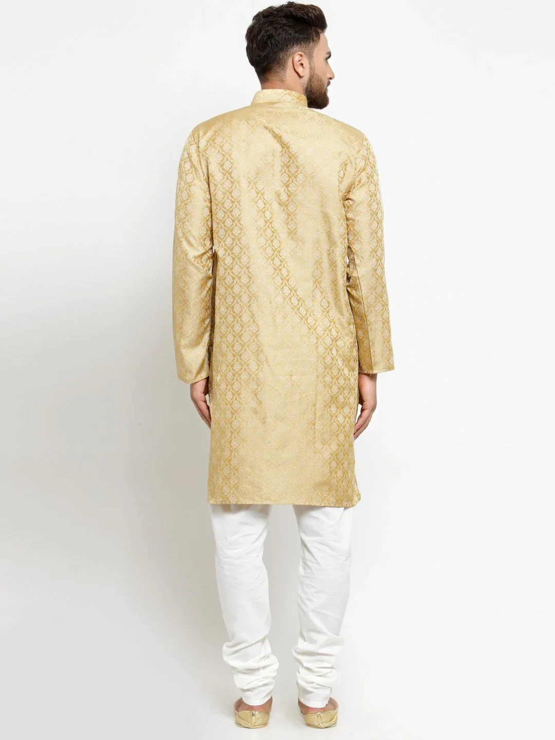 Men Golden Self Design Kurta Only