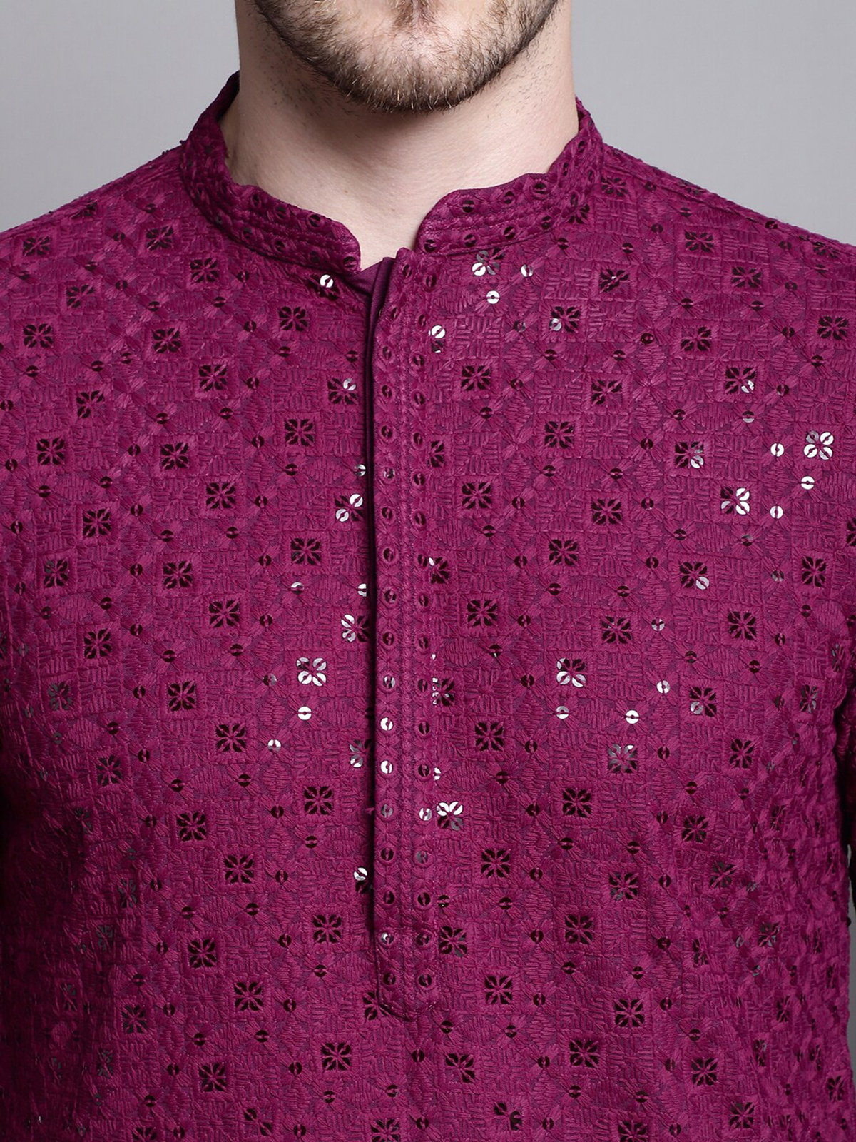 Men’s Purple Embroidered Cotton Kurta AROMIE | Affordable Indian Clothes & Dresses in Canada