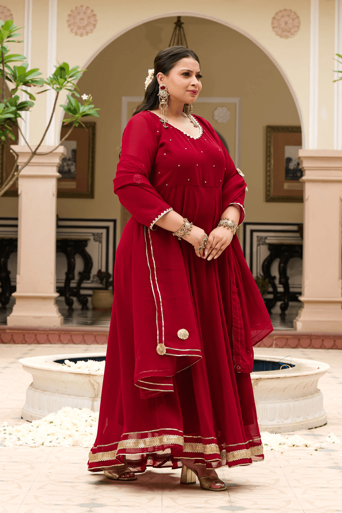 Women Embroidered Zari Georgette Anarkali Kurta with Dupatta