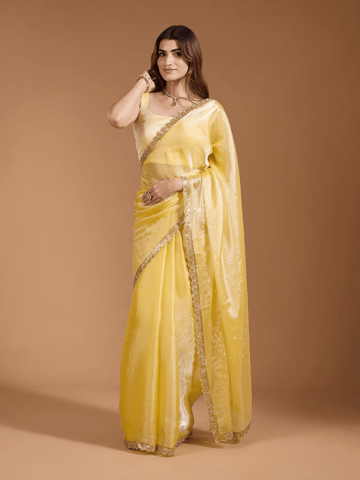 Fancy Embellished Saree with Sequins, Beads & Stones – DIY Unstitched Blouse Included - aromie
