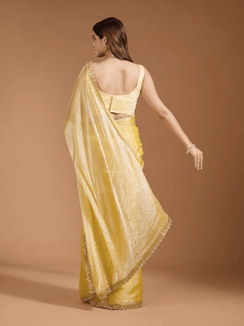 Fancy Embellished Saree with Sequins, Beads & Stones – DIY Unstitched Blouse Included - aromie