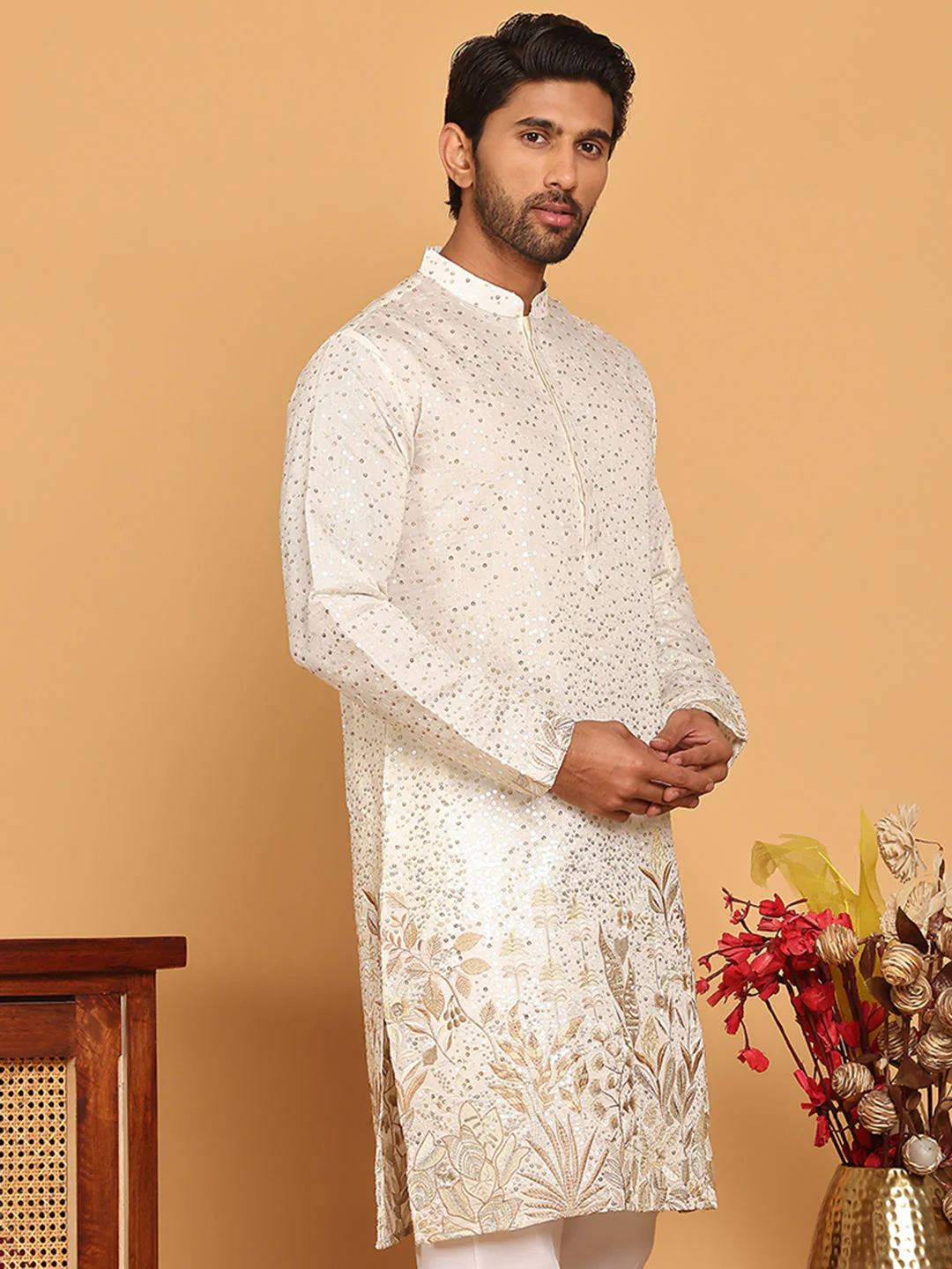 Premium Embroidered and Sequins Silk Blend Kurtas.