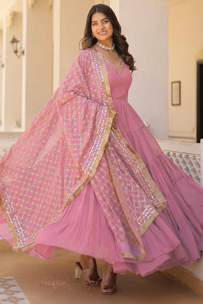 Three Piece Festival Anarkali Kurta Set in Pink with Elegant Dupatta and Gorgeous Flare