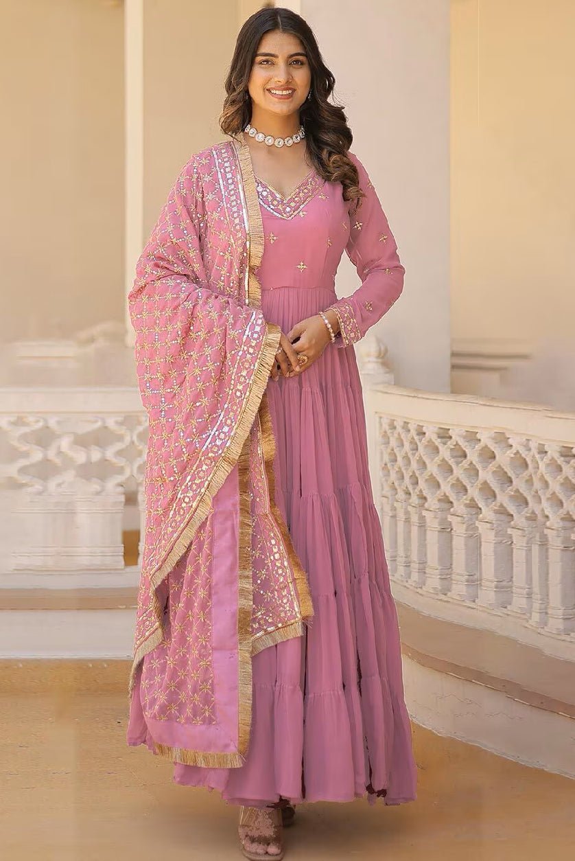 Beautiful Pink Festival Anarkali Kurta Set with Embellished Dupatta and Elegant Design