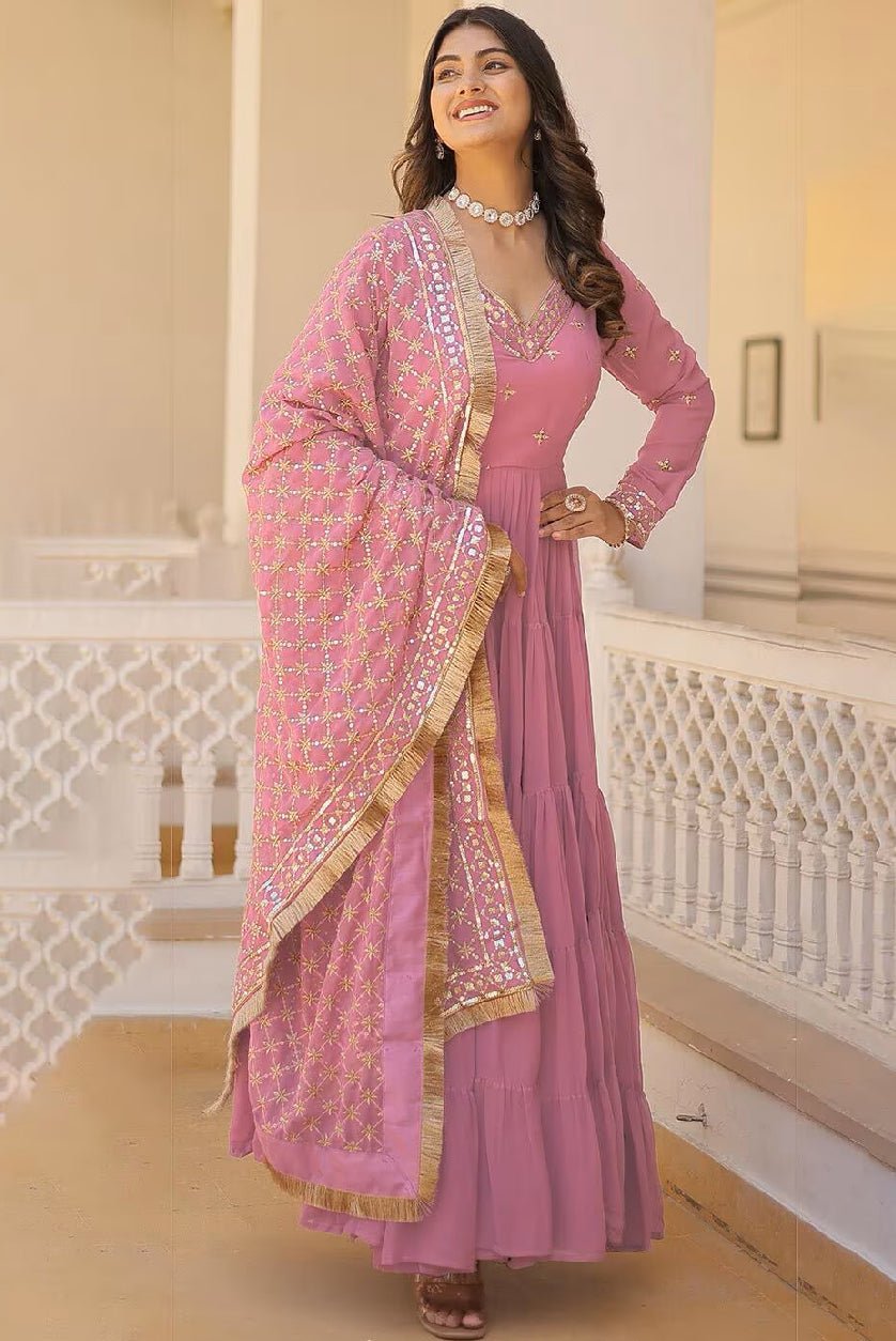 Aromie Festival Anarkali Kurta Set in Pink with Elegant Embroidery and Stylish Dupatta