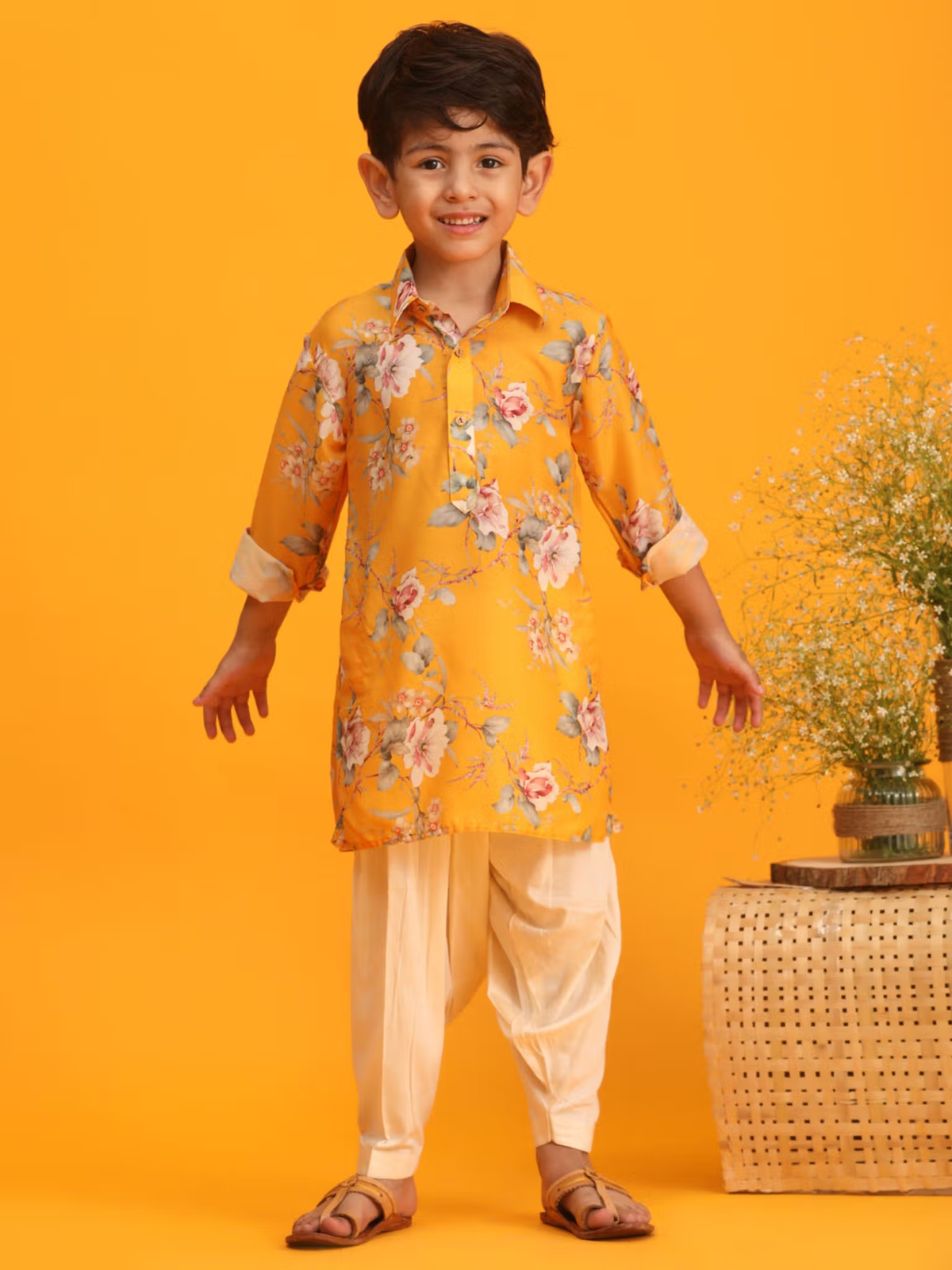 Boys Yellow Kurta Patiala (Set of 2)