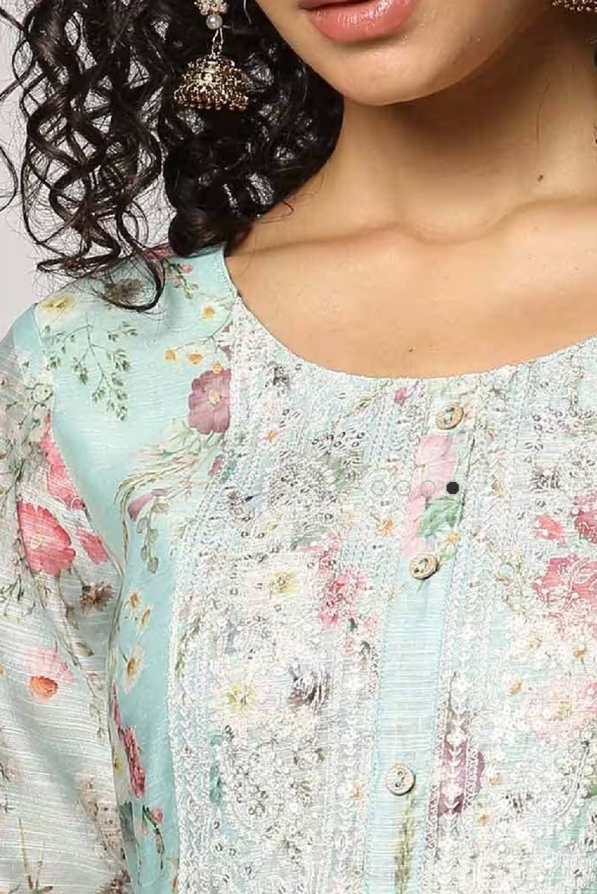 Floral Chanderi Dress Canada featuring a delicate floral design and stylish button details