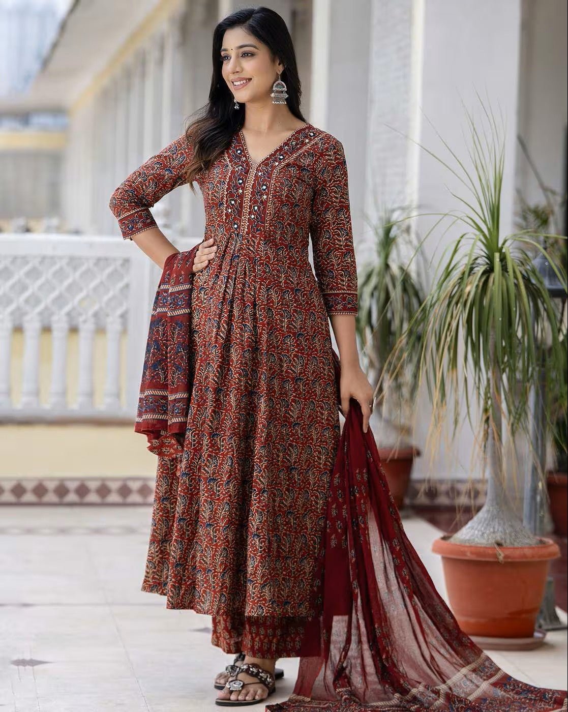 Aromie Floral cotton kurta set in rich colors with intricate patterns and matching dupatta
