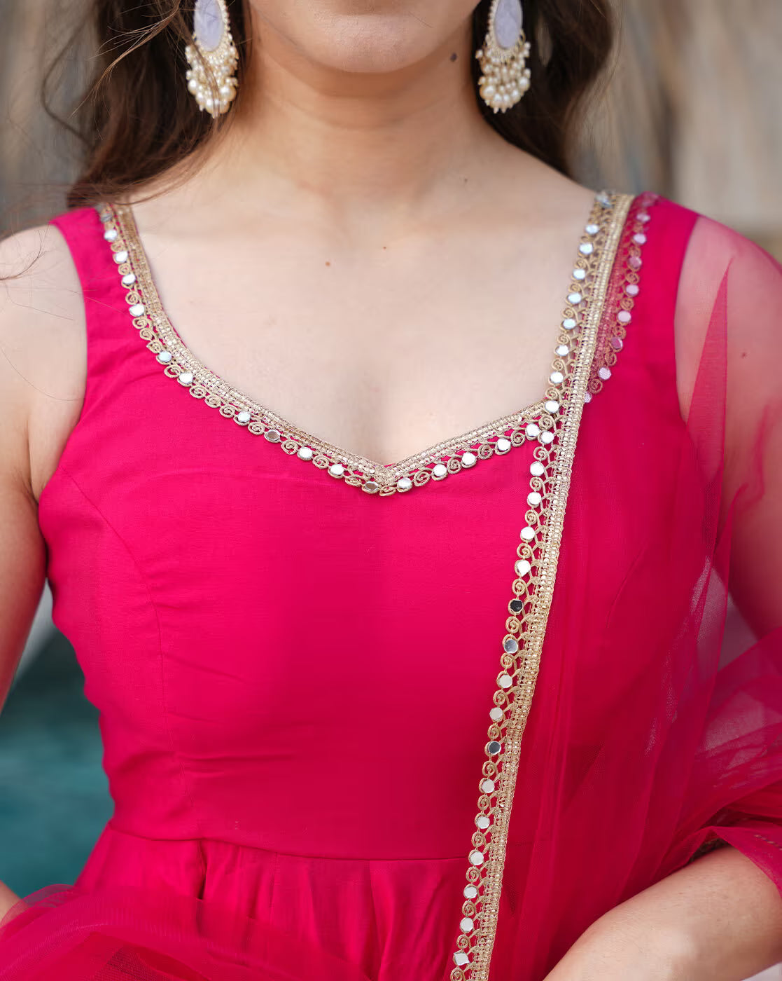 Aromie Floral Cotton Kurta with Dupatta in vibrant pink featuring elegant embellishments