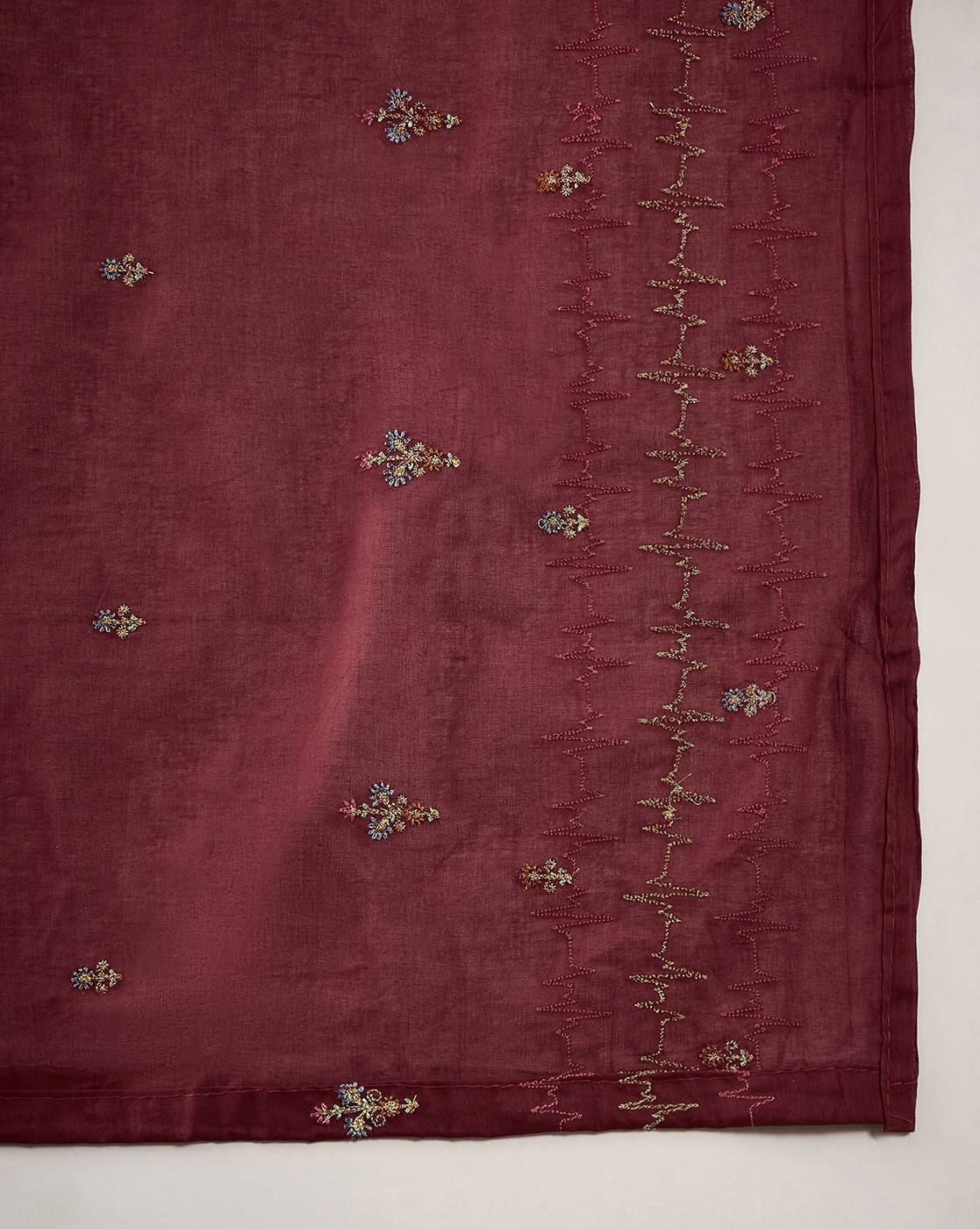 Aromie floral embroidered cotton kurta set in maroon featuring delicate embroidery on soft cotton fabric