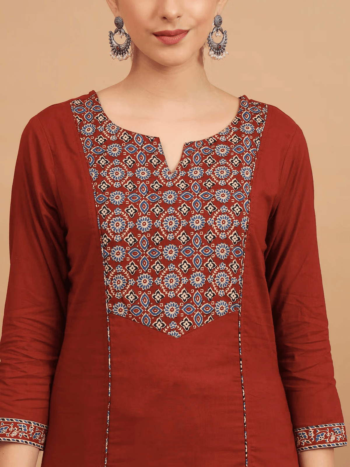 Floral Embroidered Cotton Kurta Set - Three Piece