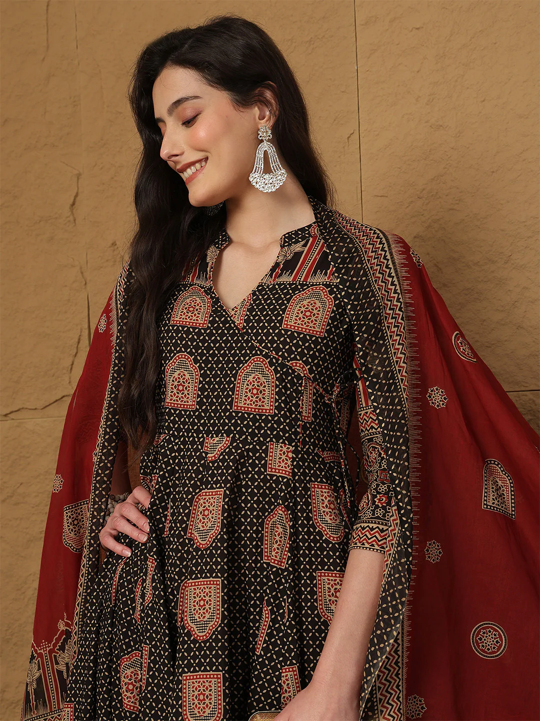 Three piece Kurtha set with floral embroidered georgette maxi dress Canada for stylish summer wear