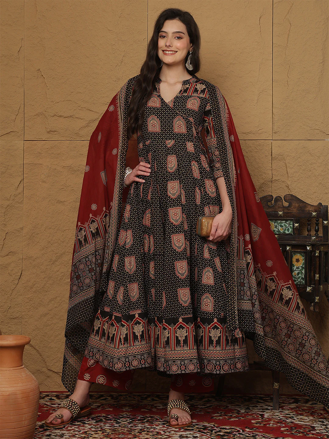 Three piece Kurtha by Aromie featuring floral embroidered georgette maxi dress Canada with vibrant patterns