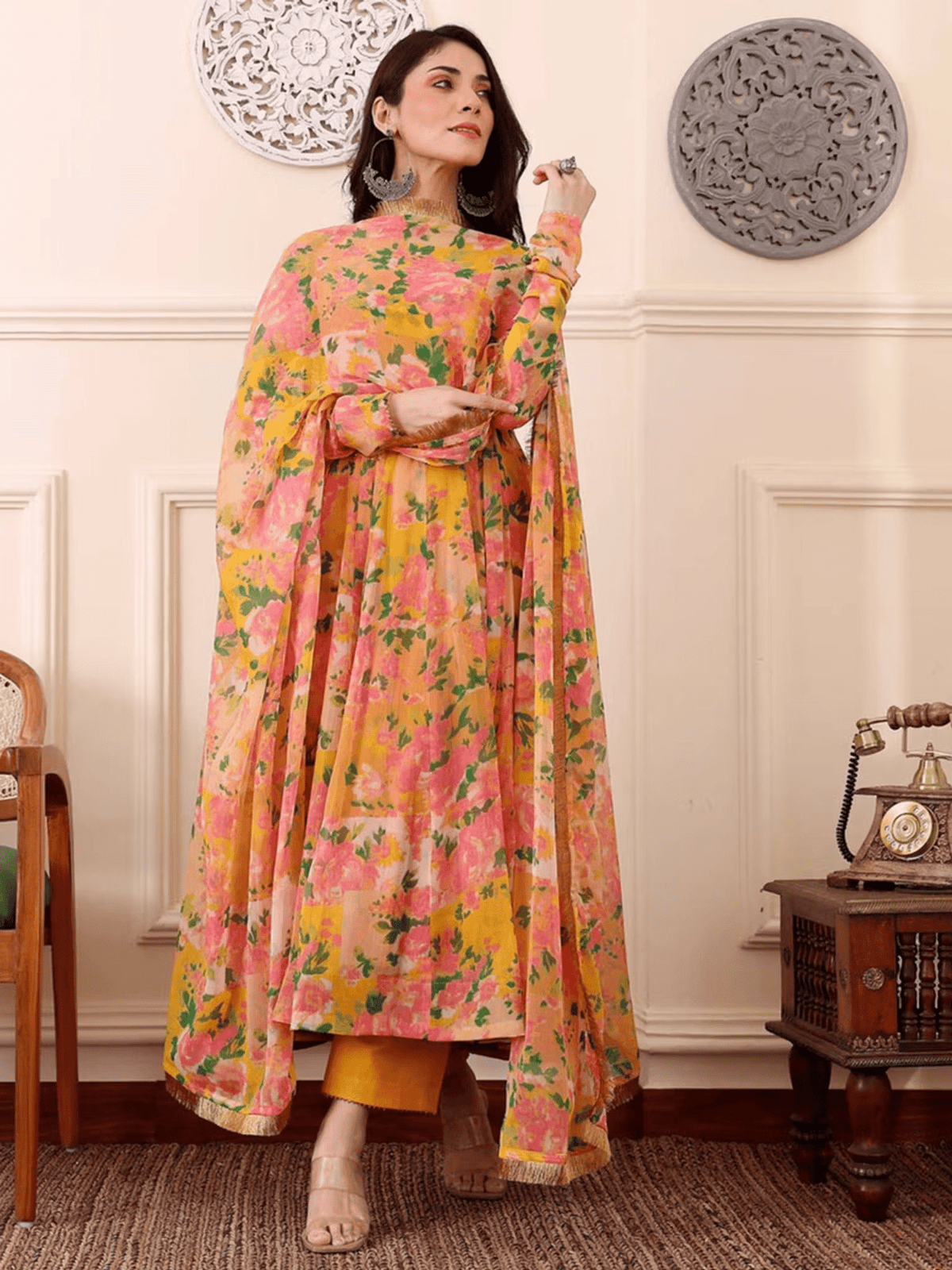 Aromie Floral Georgette Anarkali Canada with vibrant colors and elegant design, perfect for festive occasions