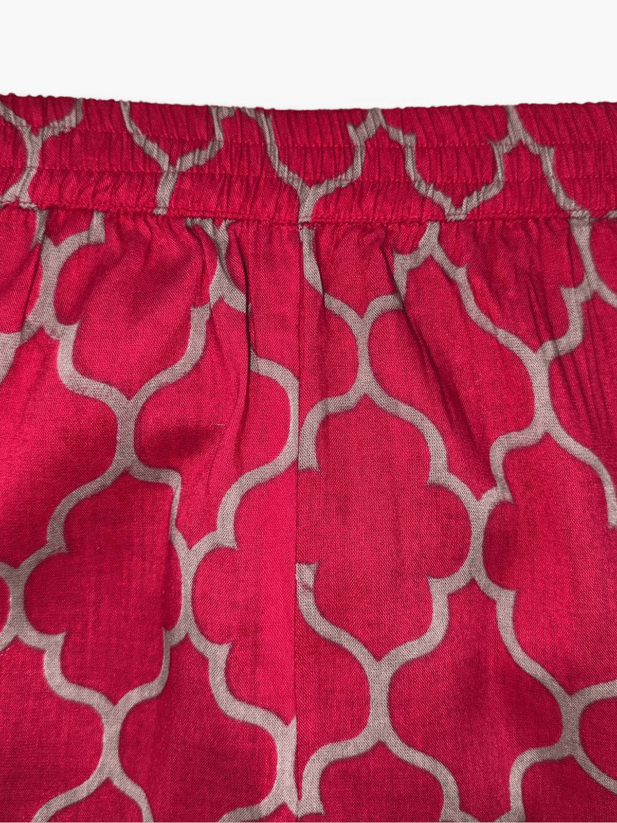 Floral Kalidar Kurta by aromie featuring a vibrant red and silver geometric pattern