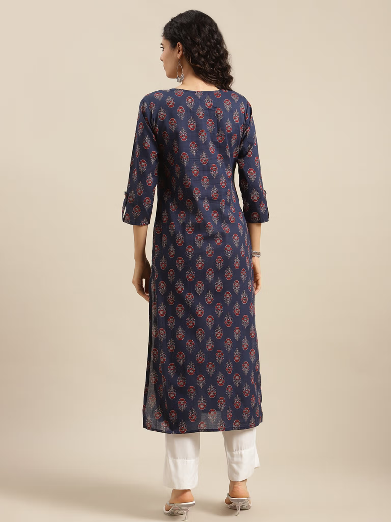 aromie single piece kurta with floral navy jumpsuit women pattern and three quarter sleeves