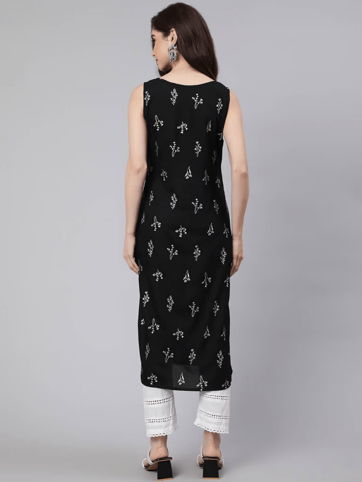 Floral Printed Rayon Kurta – Sleeveless Casual Wear for Women - aromie