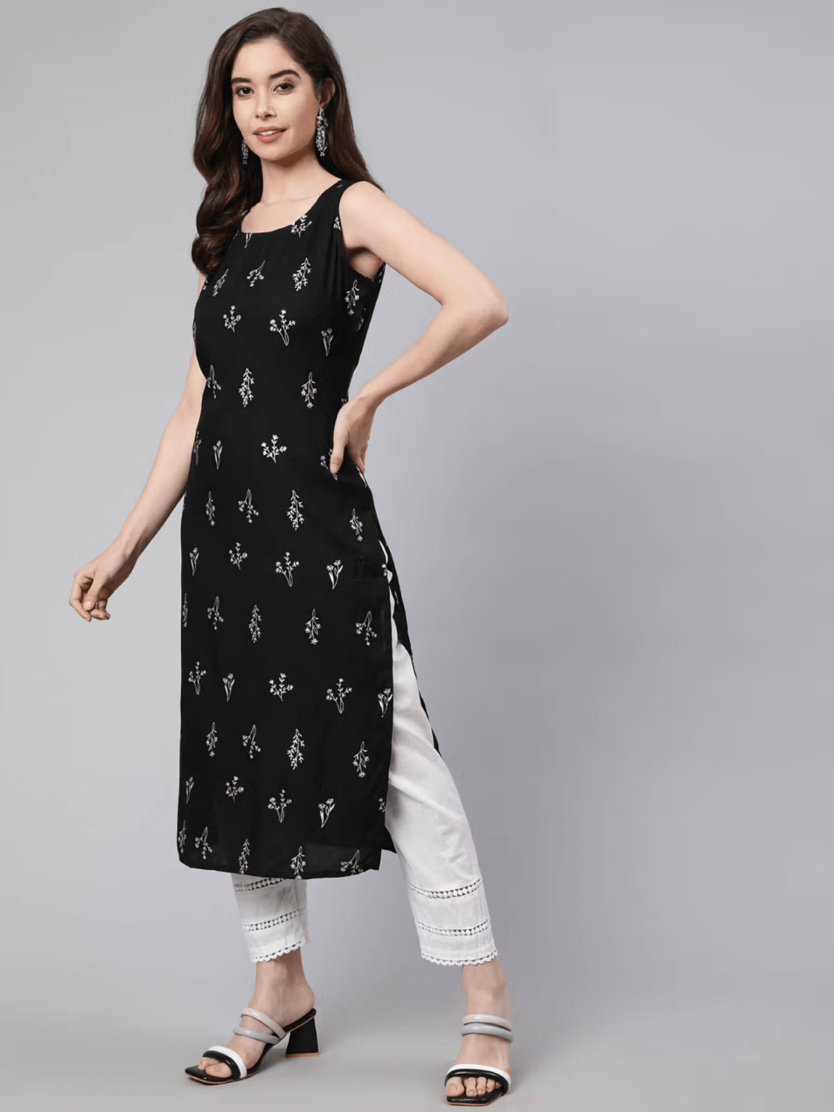 Floral Printed Rayon Kurta – Sleeveless Casual Wear for Women - aromie