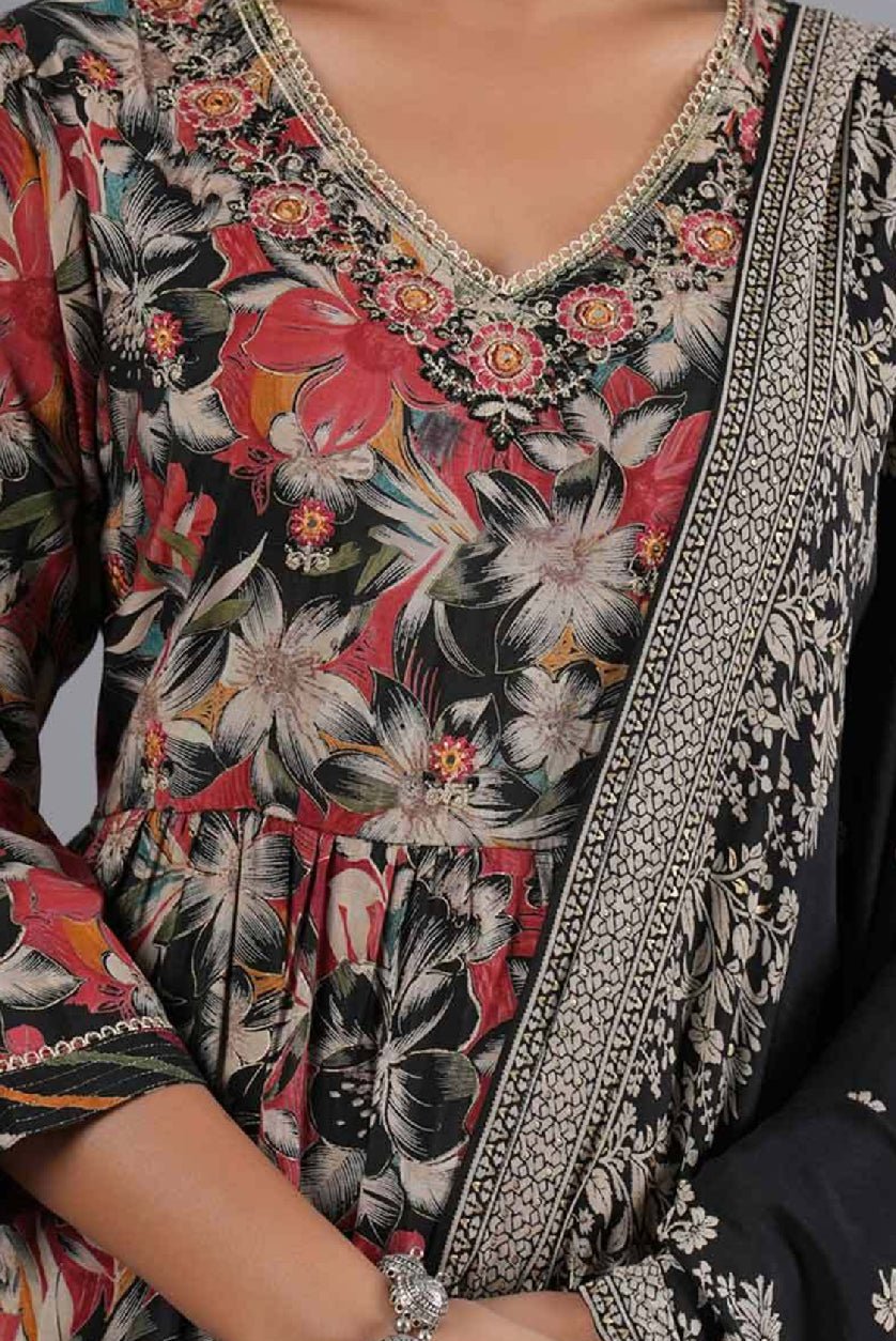 Floral Silk Kurta Set - Elegant 3 Piece Ensemble